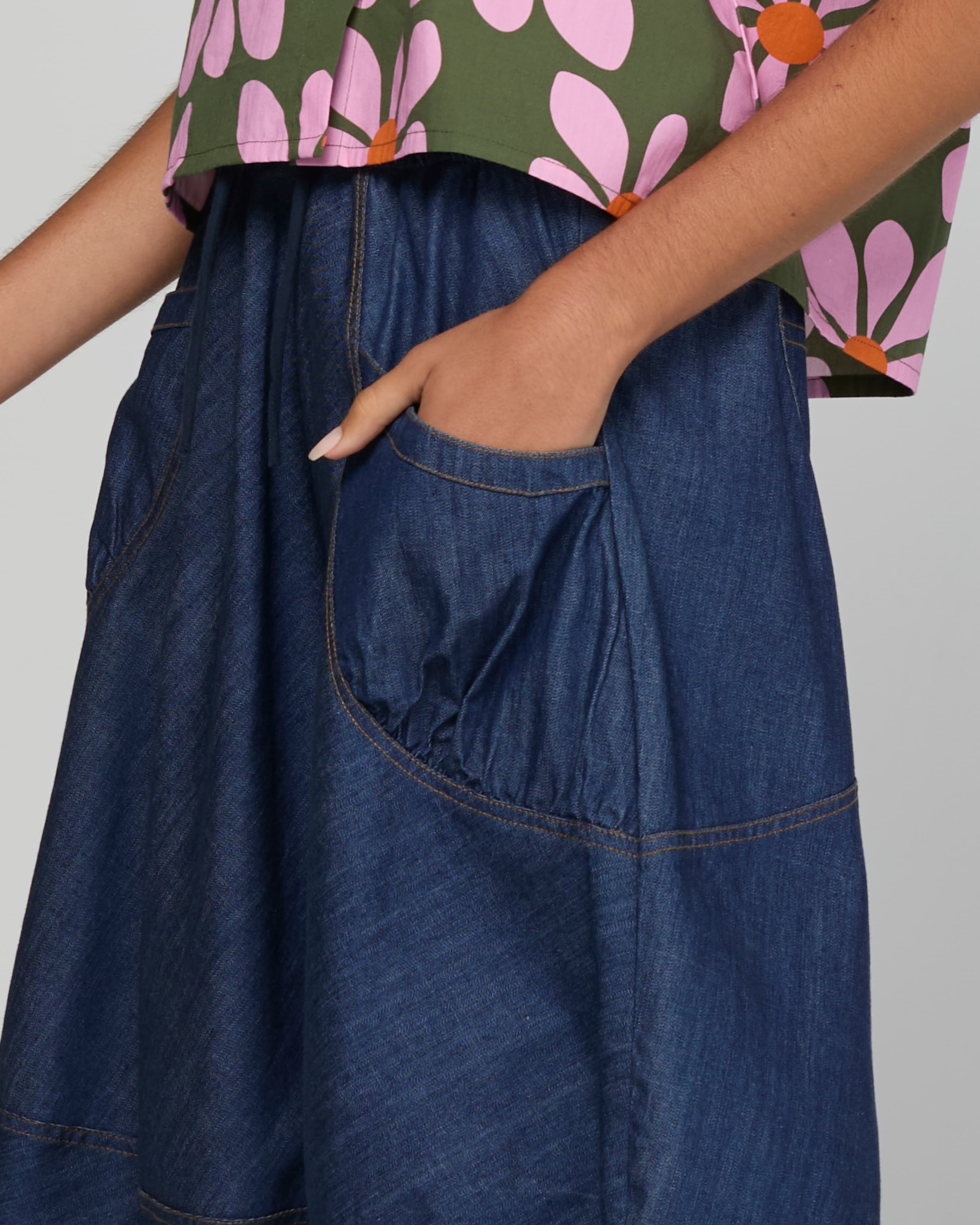 Guru Skirt - Dark Denim Contrast Stitching