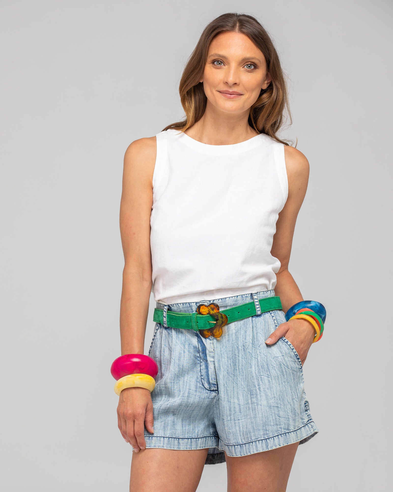 Flower Belt - Peacock Suede