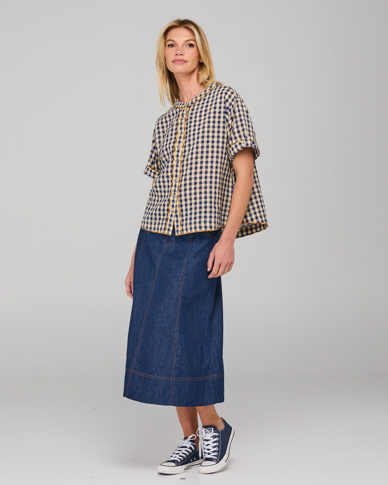 Josie Shirt - Navy Spliced Seersucker