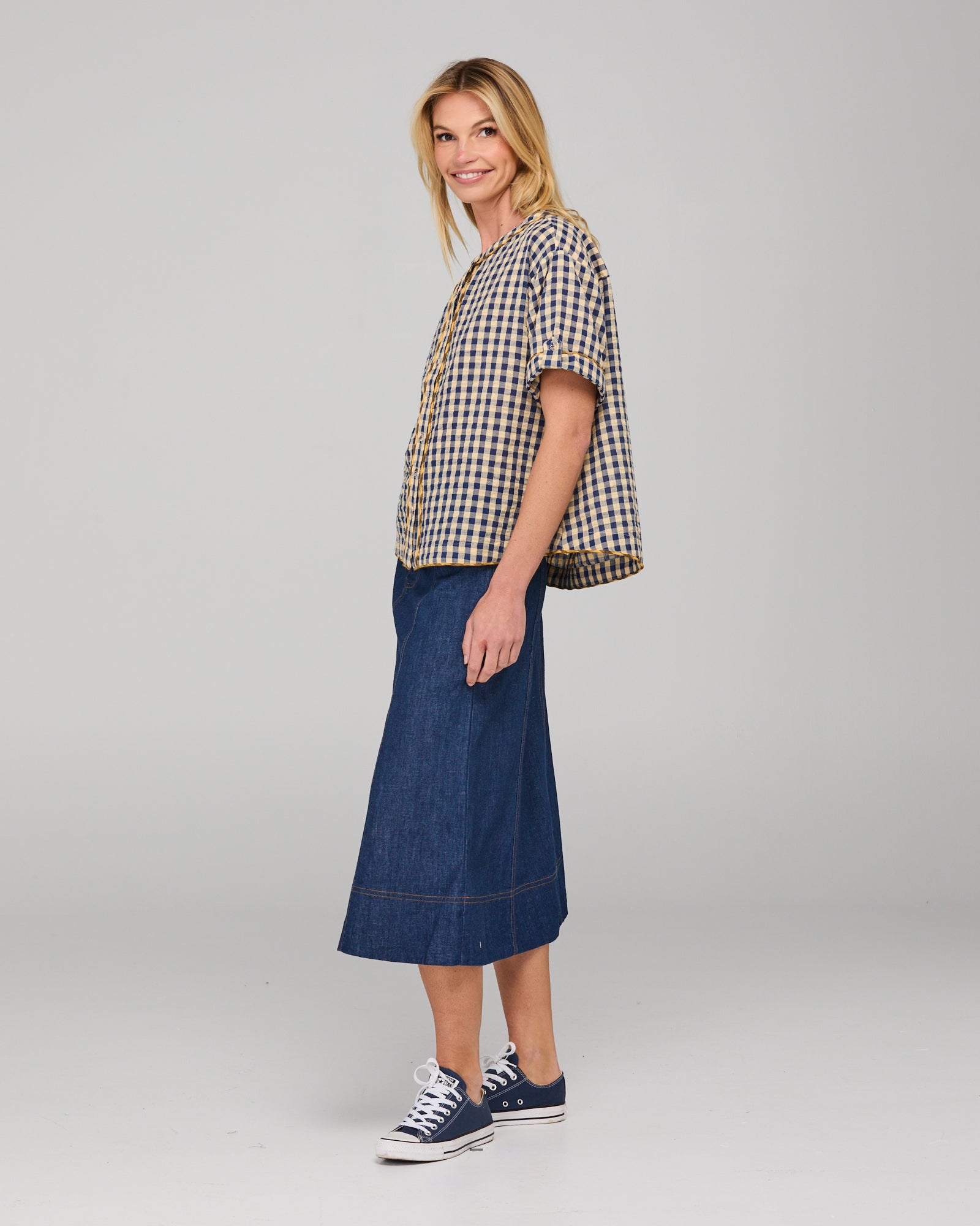 Josie Shirt - Navy Spliced Seersucker