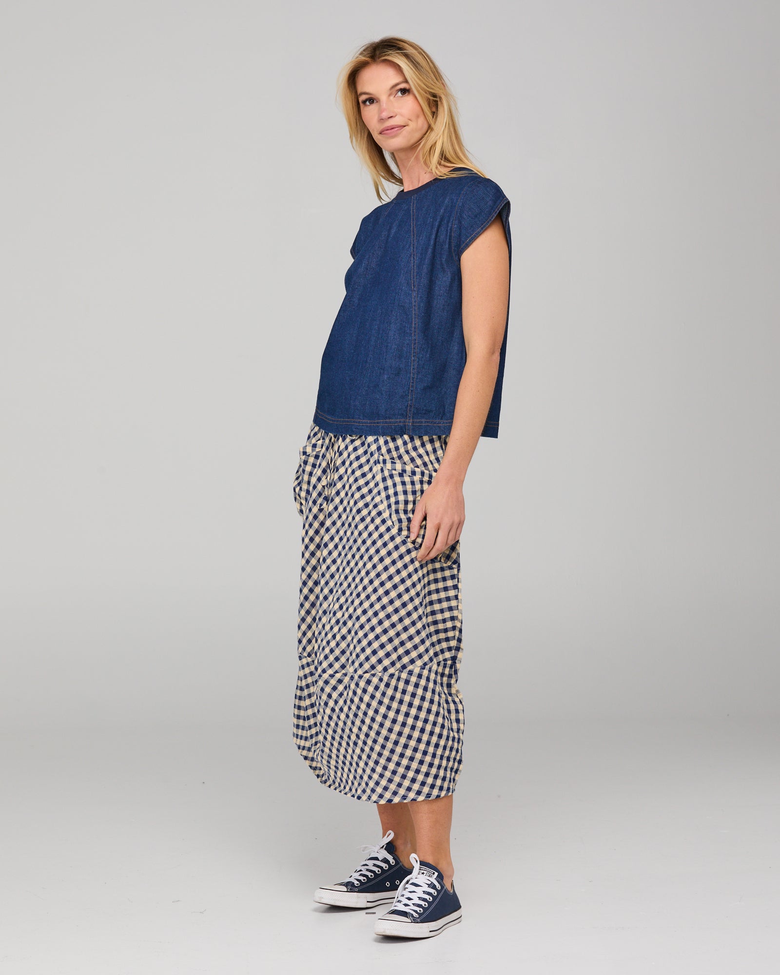 Leaf Top - Dark Denim Contrast Stitching