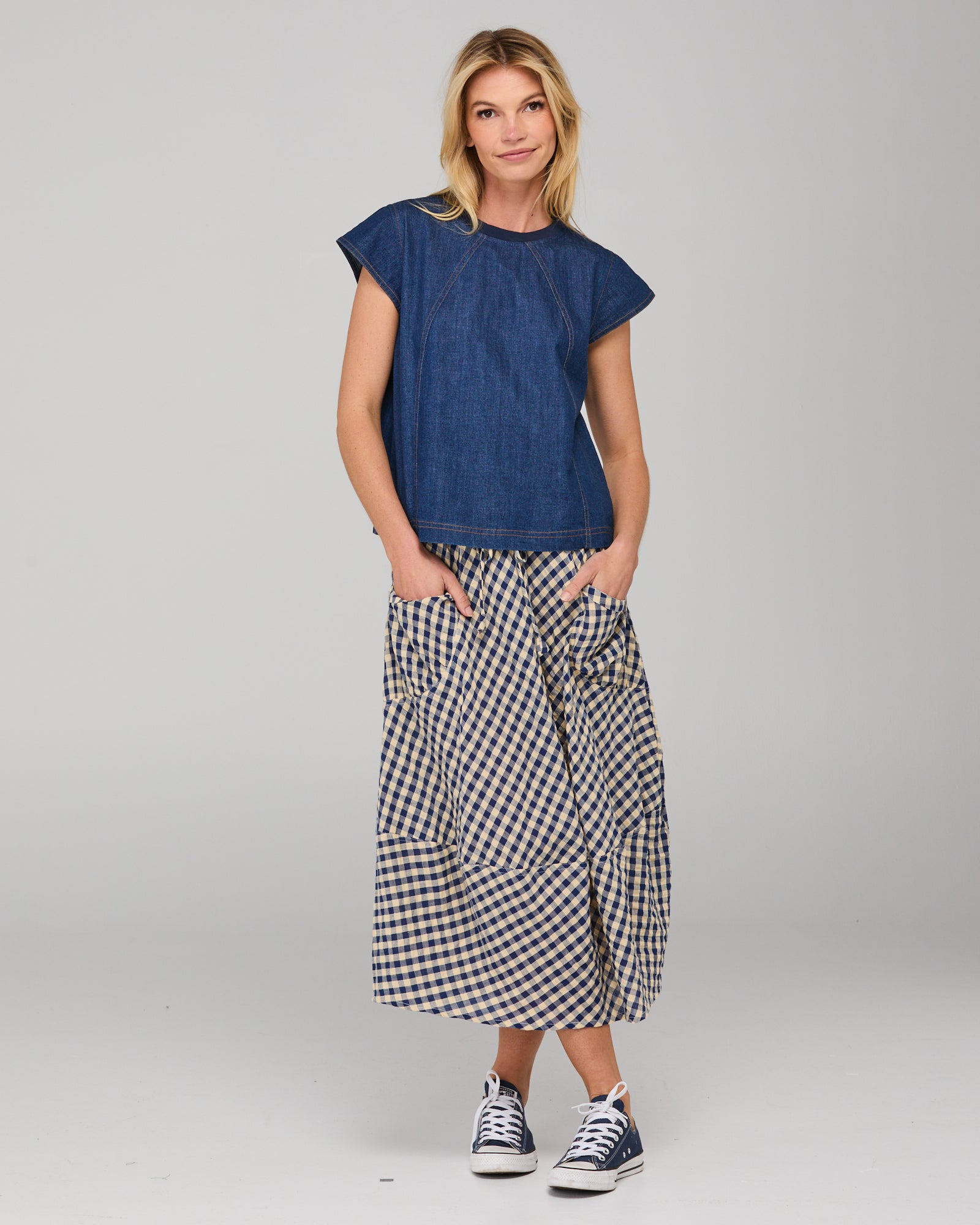 Leaf Top - Dark Denim Contrast Stitching