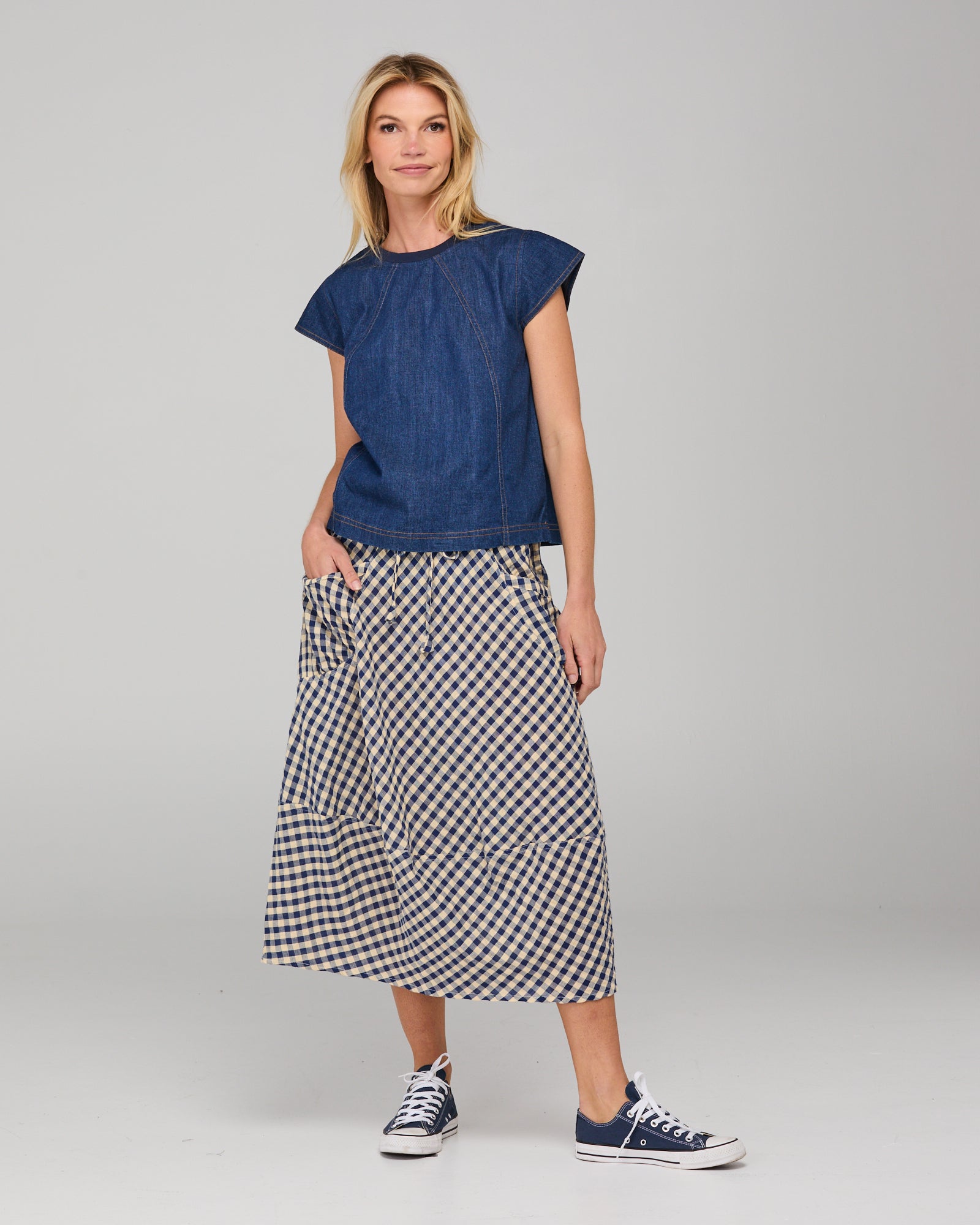 Leaf Top - Dark Denim Contrast Stitching