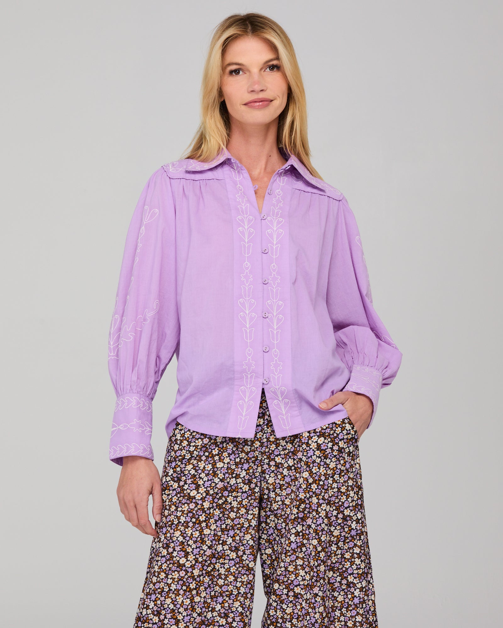 Yuna Shirt Embroidered  - Purple