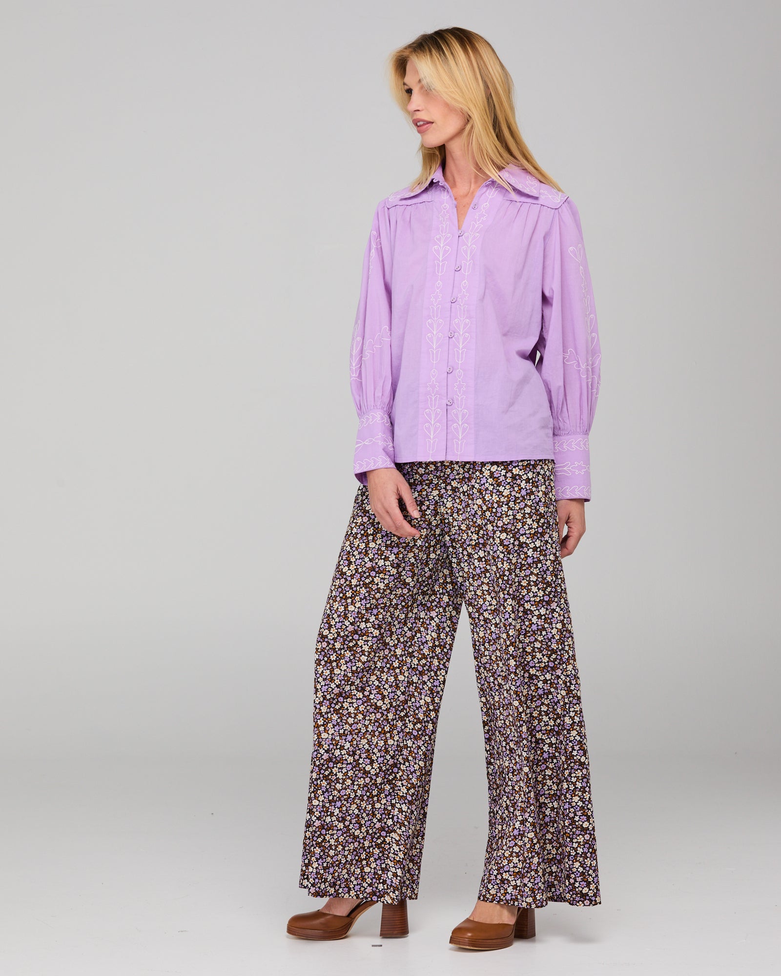 Yuna Shirt Embroidered  - Purple