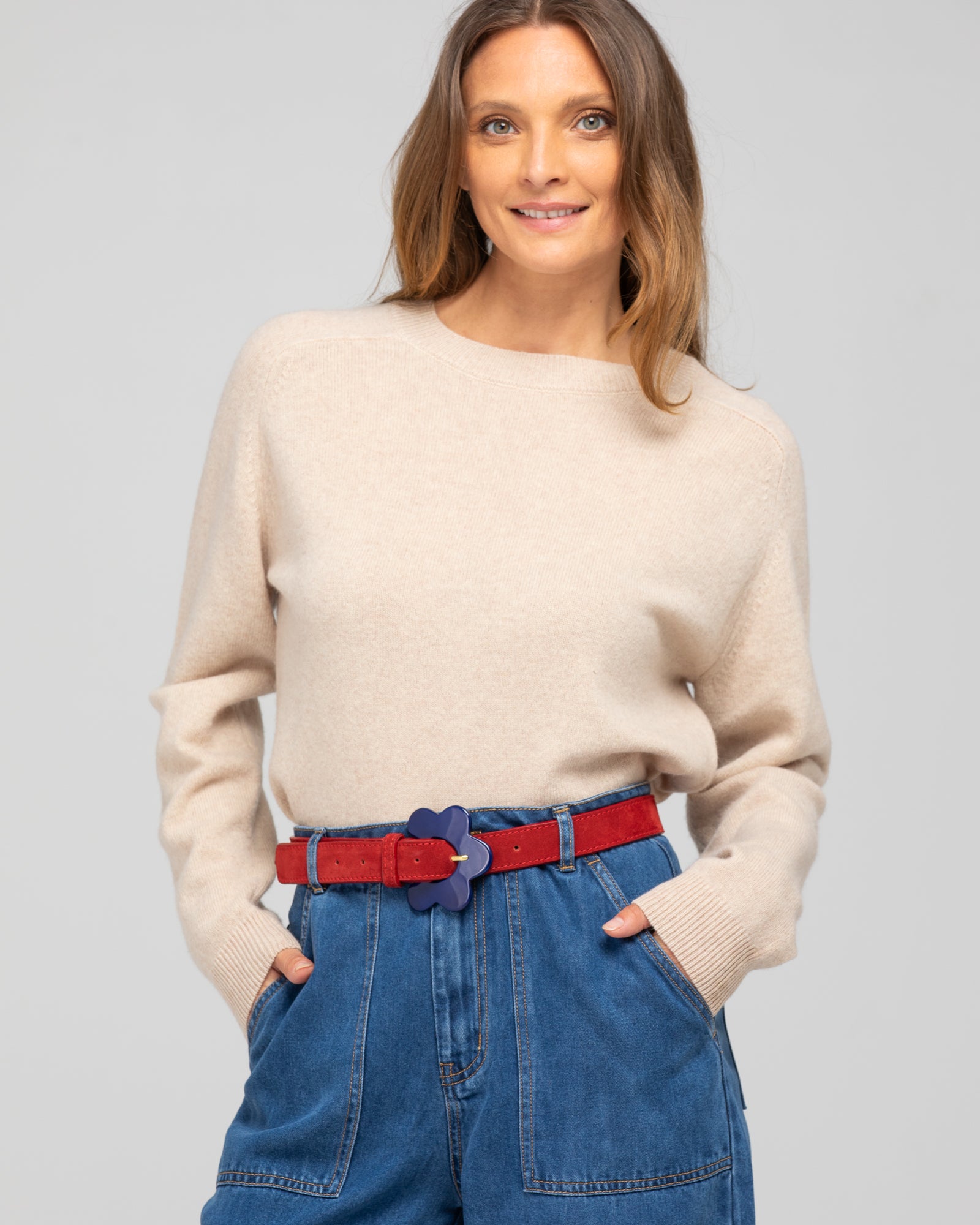 Flower Belt - Sienna Red Suede