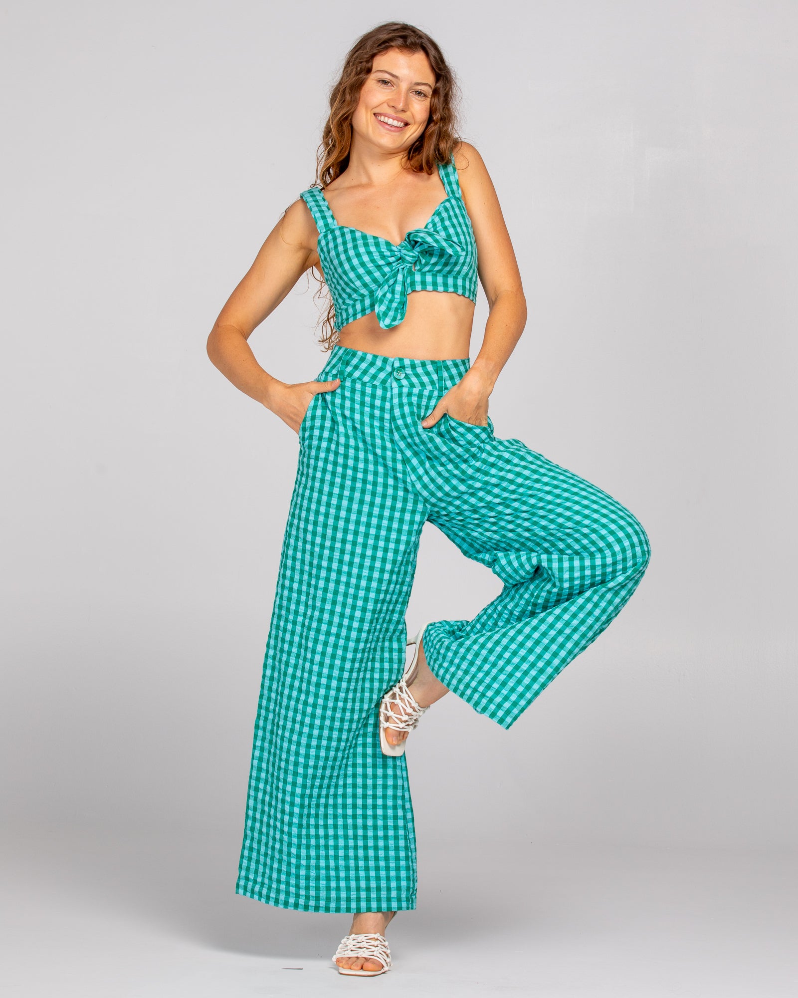 Lottie Pant - Green Seersucker