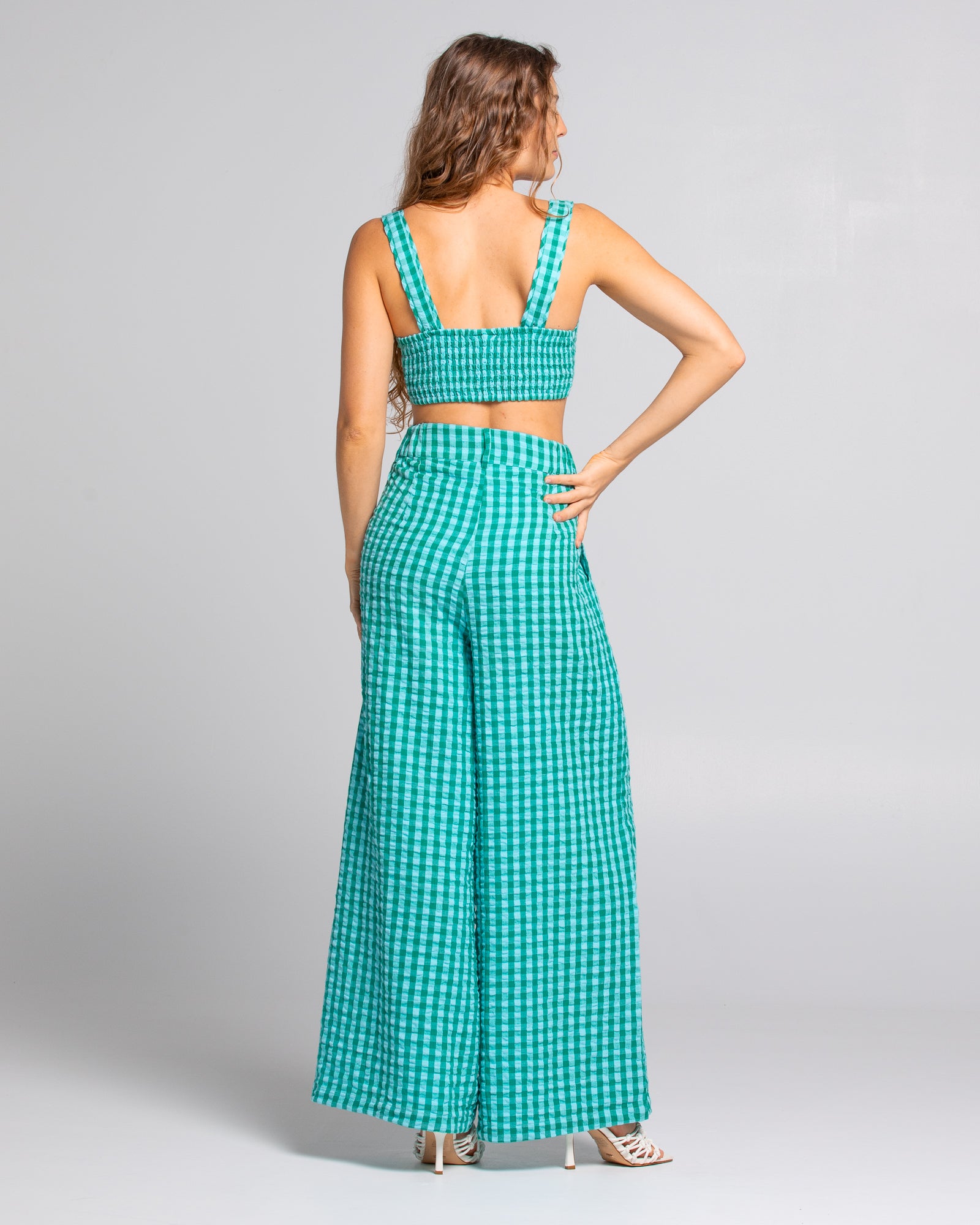 Juno Crop - Green Seersucker