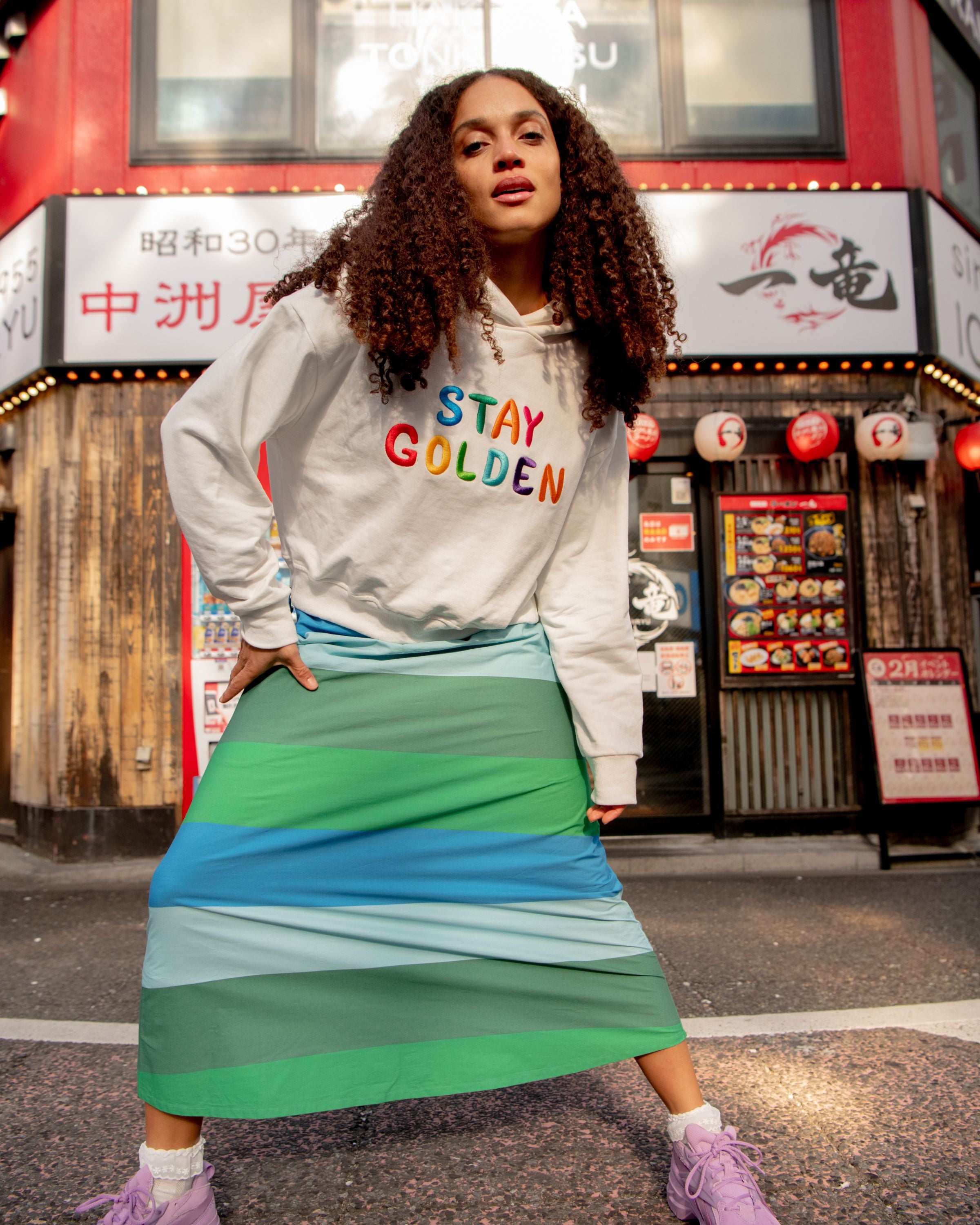 Boom Shankar Meeko Embroidered Jumper White Multi - rainbow Stay Golden embroidery detail